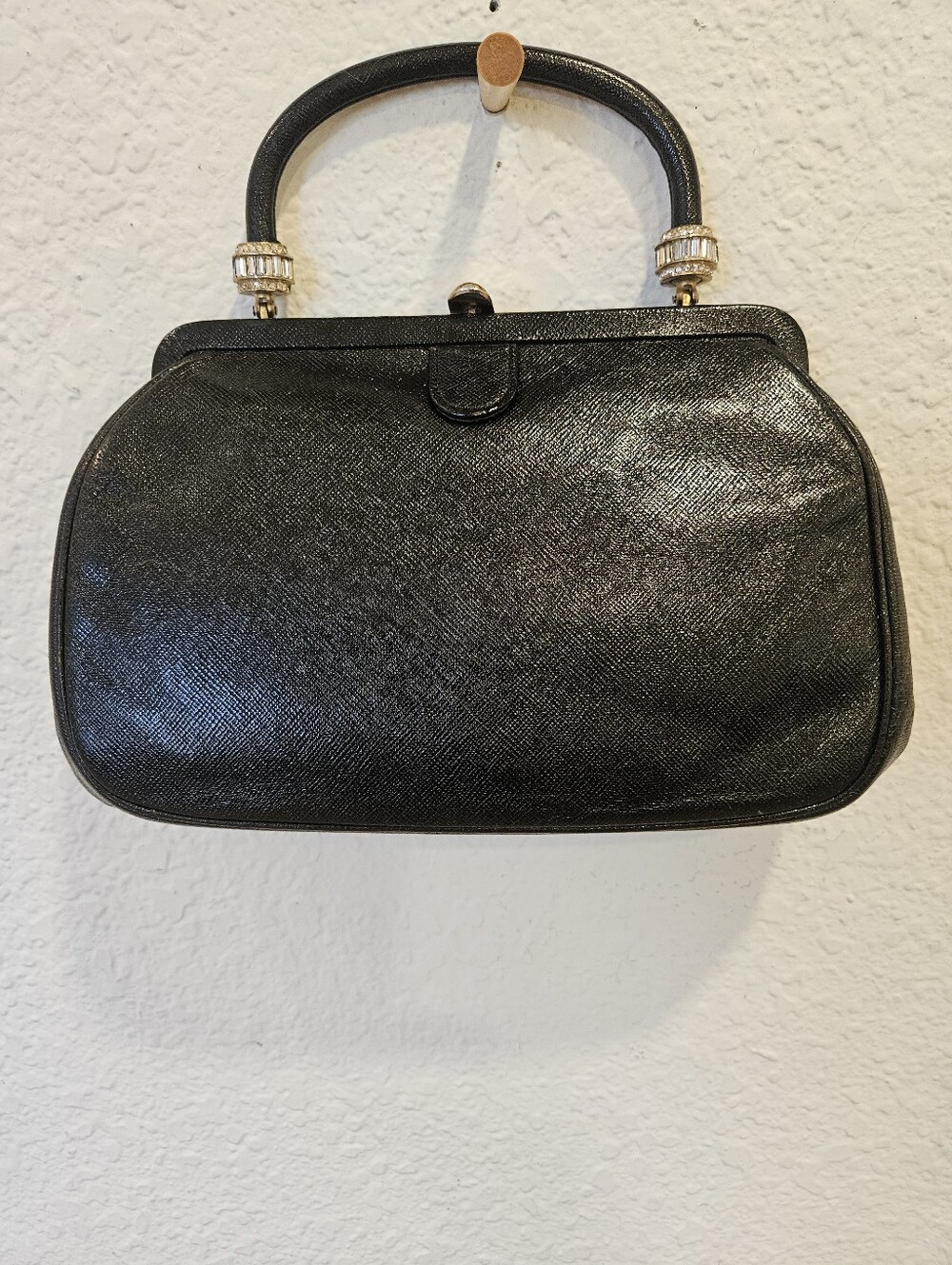 Vintage 1950s/1960s Bienen-Davis Black Pebble Leather Frame Handbag